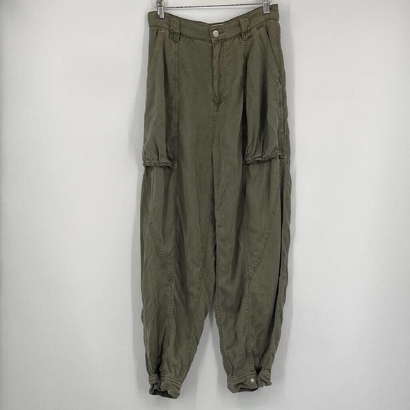 Urban Outfitters Pants - Urban Outfitters Womens Tapered Cargo Pants Green Snap Ankle Pockets Lyocell 4